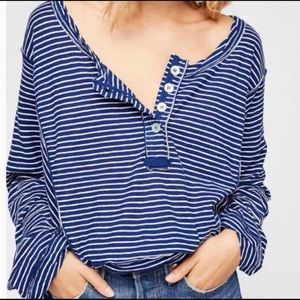 Free people blue and white striped knit shirt